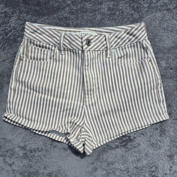 PacSun High-Rise Striped Shorts - Tan & White - Size 24 - Picture 1 of 3